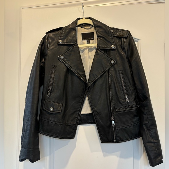 Banana Republic Faux Leather Moto Jacket Size Small Petite SP - Picture 2 of 6